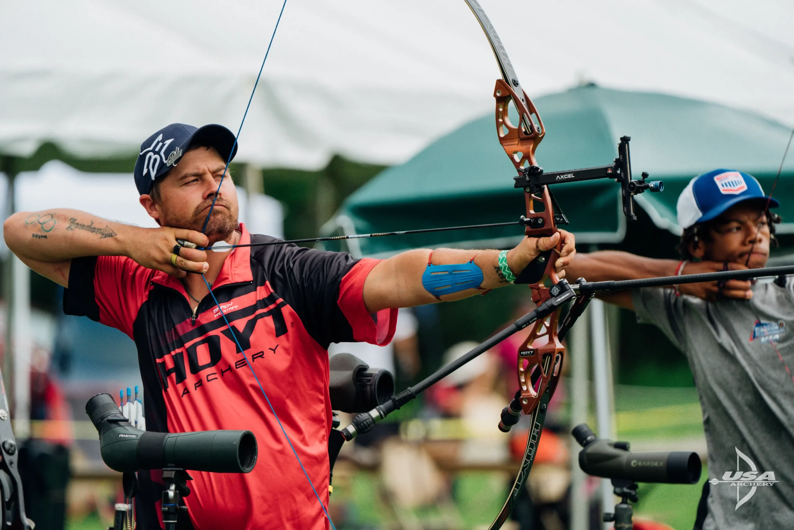 Competitive archers at a USA Archery national event